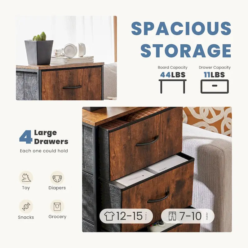 4-Drawer Fabric Dresser, Foldable Storage Cabinet Organizer