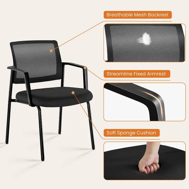Mesh Back Stacking Chair,Upholstered Arm Chair with Sturdy Metal Frame