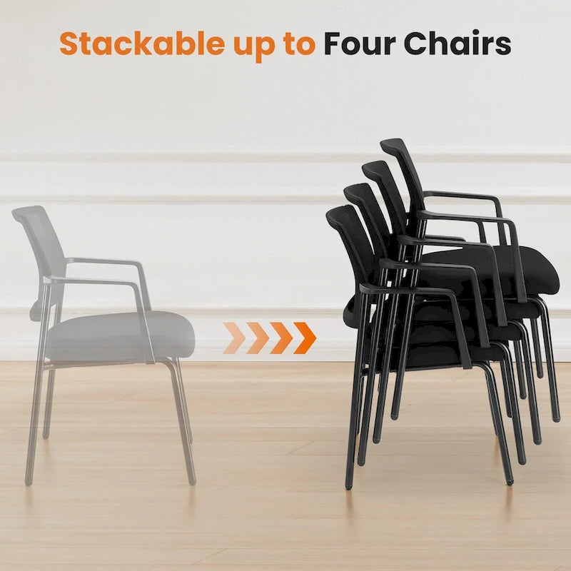 Mesh Back Stacking Chair,Upholstered Arm Chair with Sturdy Metal Frame