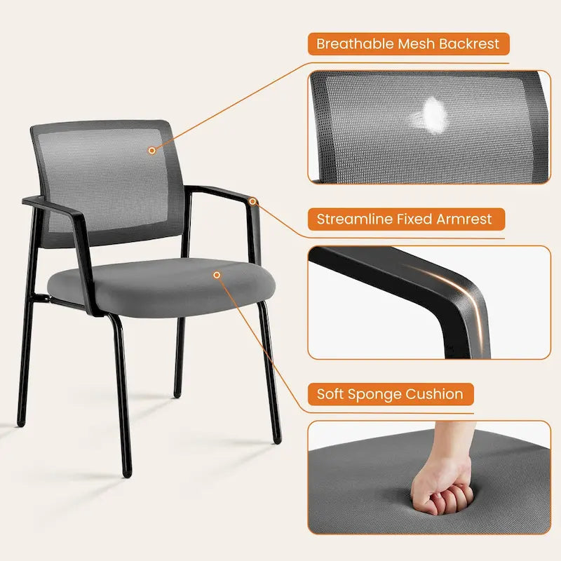 Mesh Back Stacking Chair,Upholstered Arm Chair with Sturdy Metal Frame