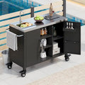 55.5 Outdoor Metal Kitchen Island with 304 Stainless Steel Sink and 4 Lockable Wheels