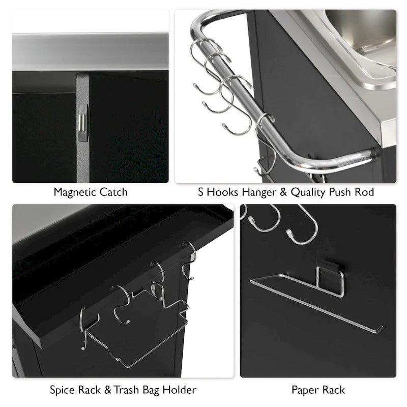 55.5 Outdoor Metal Kitchen Island with 304 Stainless Steel Sink and 4 Lockable Wheels
