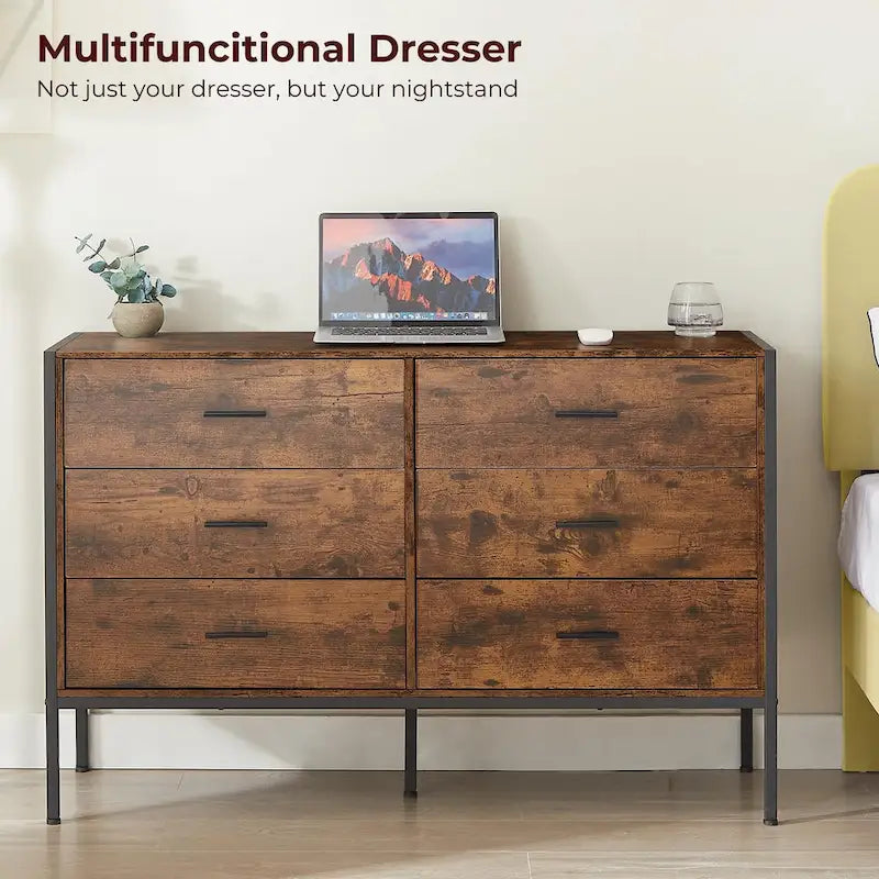 Rustic Wood Dresser with 6 Drawers, Wide 48 Brown TV Stand with Storage