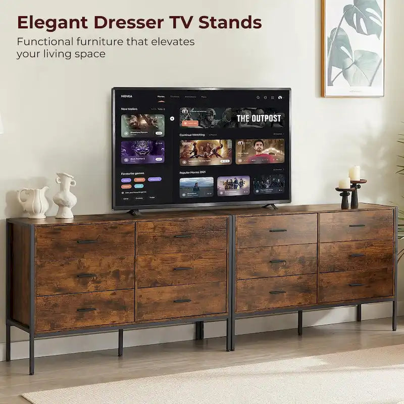Rustic Wood Dresser with 6 Drawers, Wide 48 Brown TV Stand with Storage