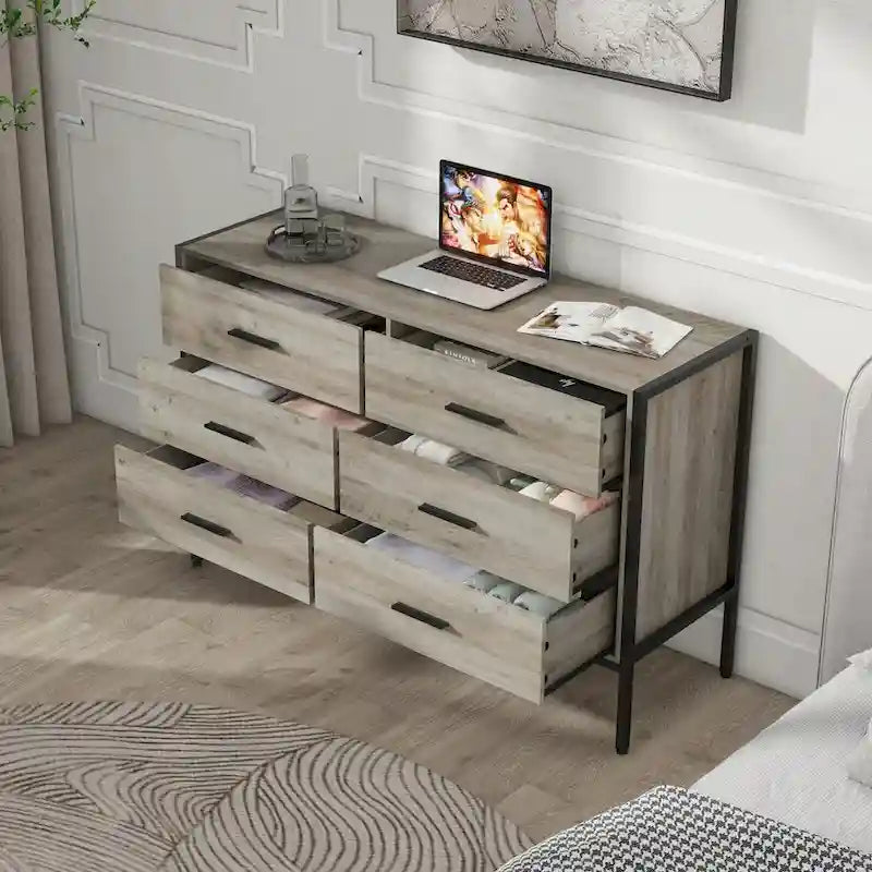 Rustic Wood Dresser with 6 Drawers, Wide 48 Brown TV Stand with Storage