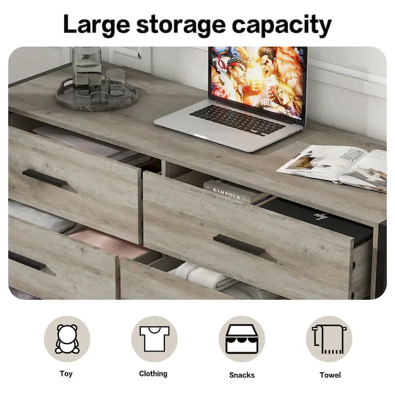 Rustic Wood Dresser with 6 Drawers, Wide 48 Brown TV Stand with Storage