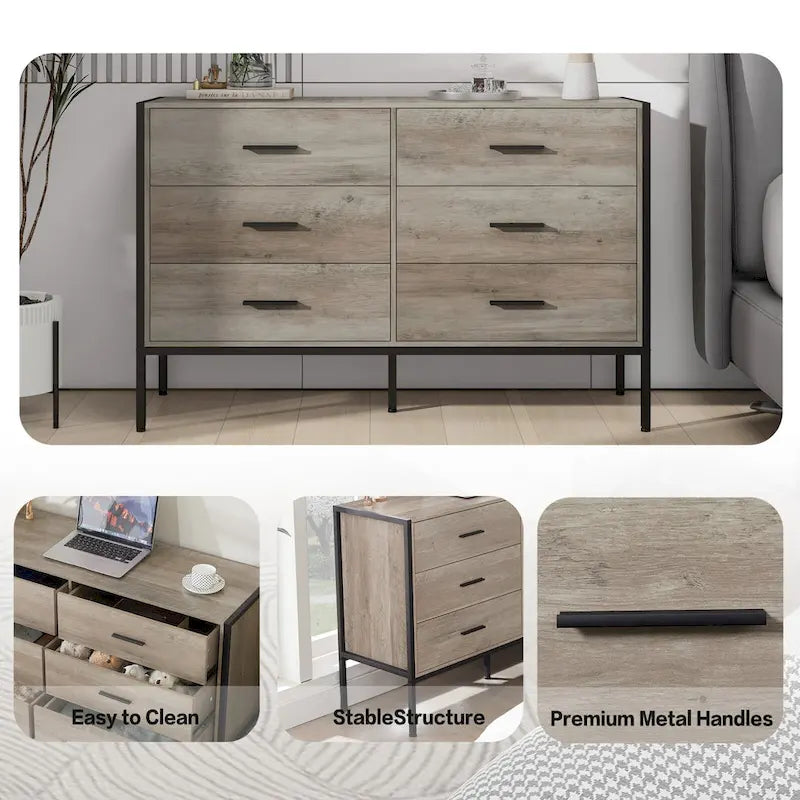 Rustic Wood Dresser with 6 Drawers, Wide 48 Brown TV Stand with Storage