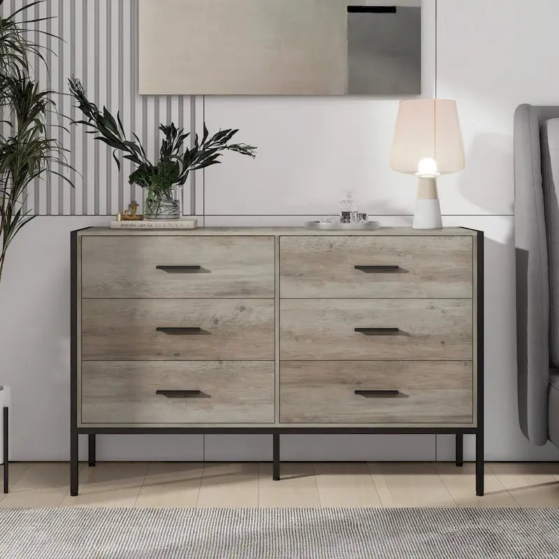 Rustic Wood Dresser with 6 Drawers, Wide 48 Brown TV Stand with Storage