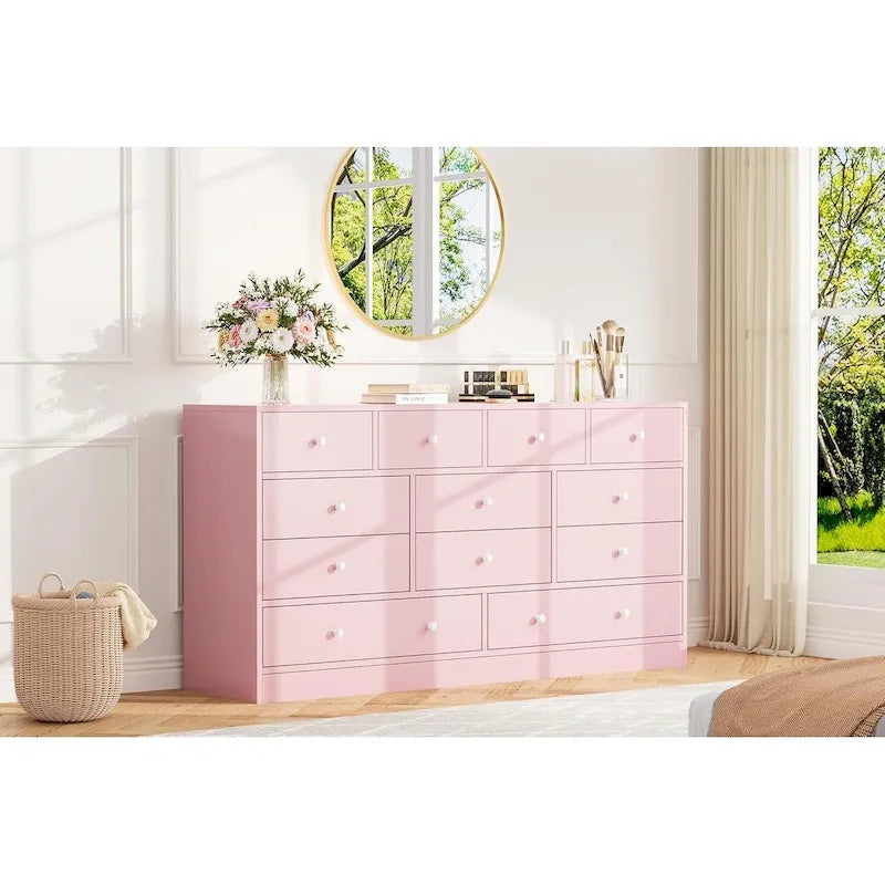 12 Drawer Dresser for Bedroom, 61 Inch Wood Dresser with Power Outlet
