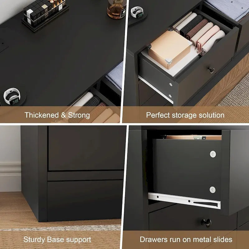 12 Drawer Dresser for Bedroom, 61 Inch Wood Dresser with Power Outlet