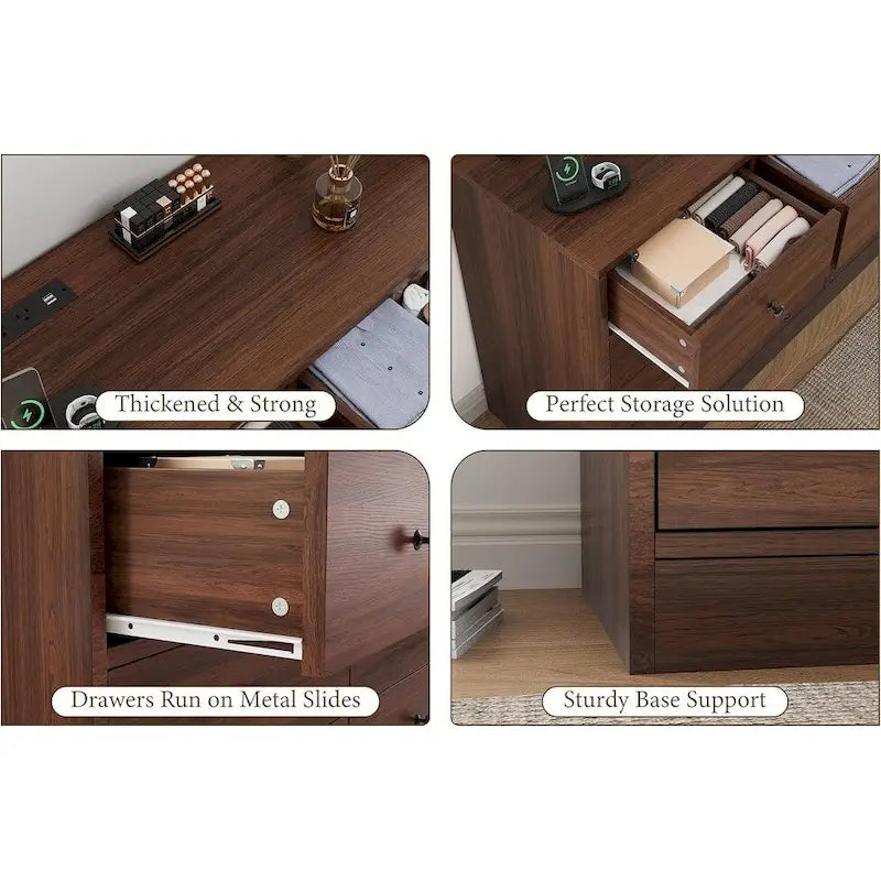 12 Drawer Dresser for Bedroom, 61 Inch Wood Dresser with Power Outlet