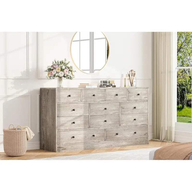 12 Drawer Dresser for Bedroom, 61 Inch Wood Dresser with Power Outlet