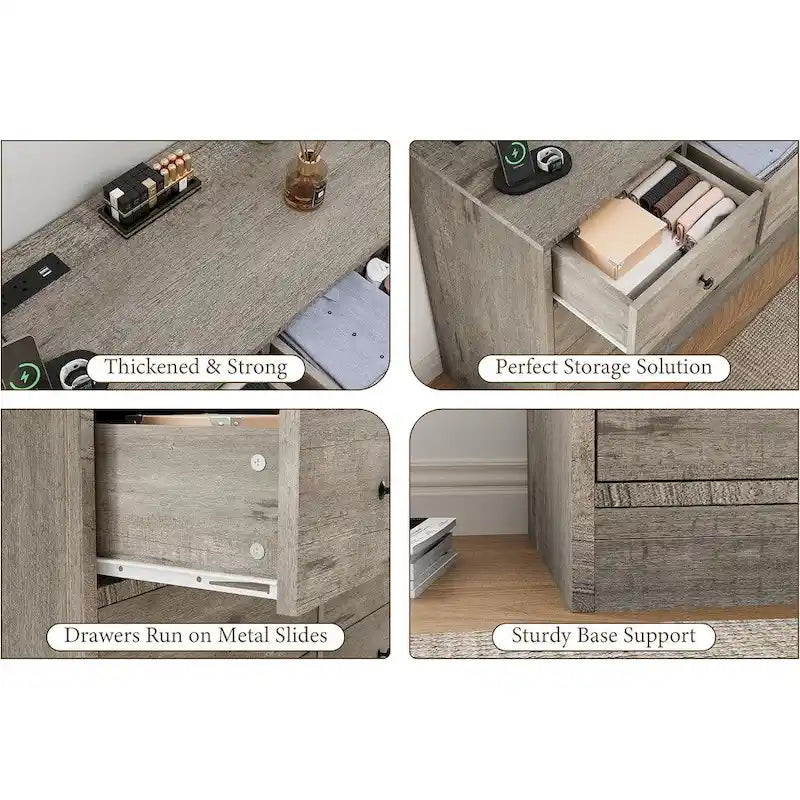 12 Drawer Dresser for Bedroom, 61 Inch Wood Dresser with Power Outlet
