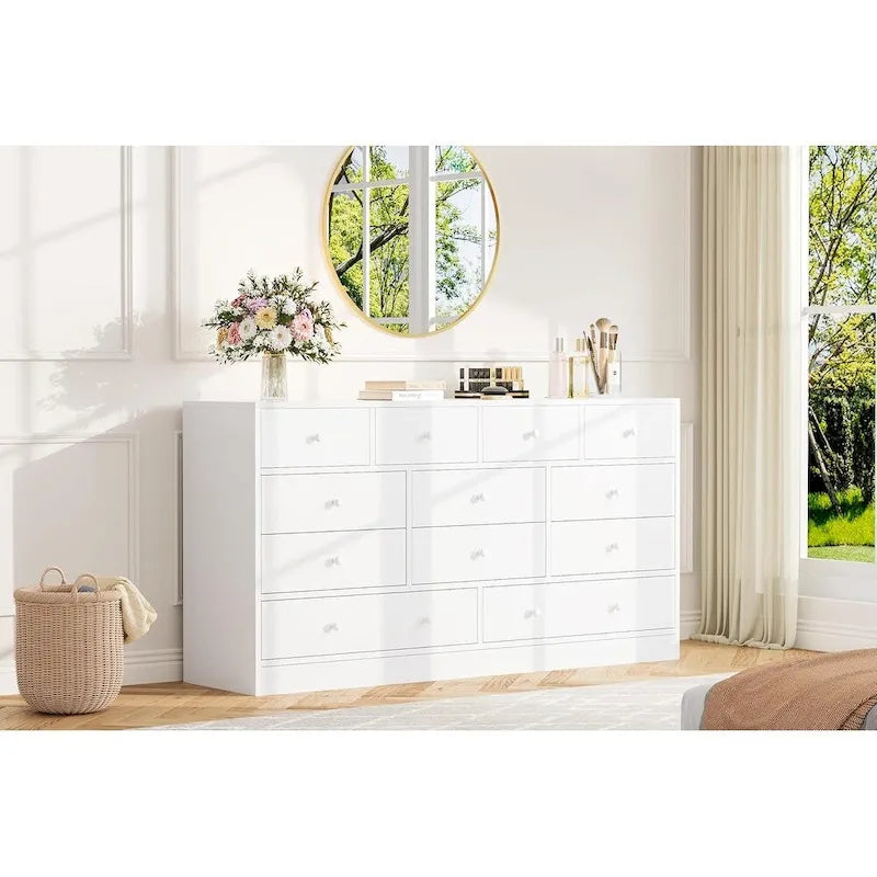 12 Drawer Dresser for Bedroom, 61 Inch Wood Dresser with Power Outlet