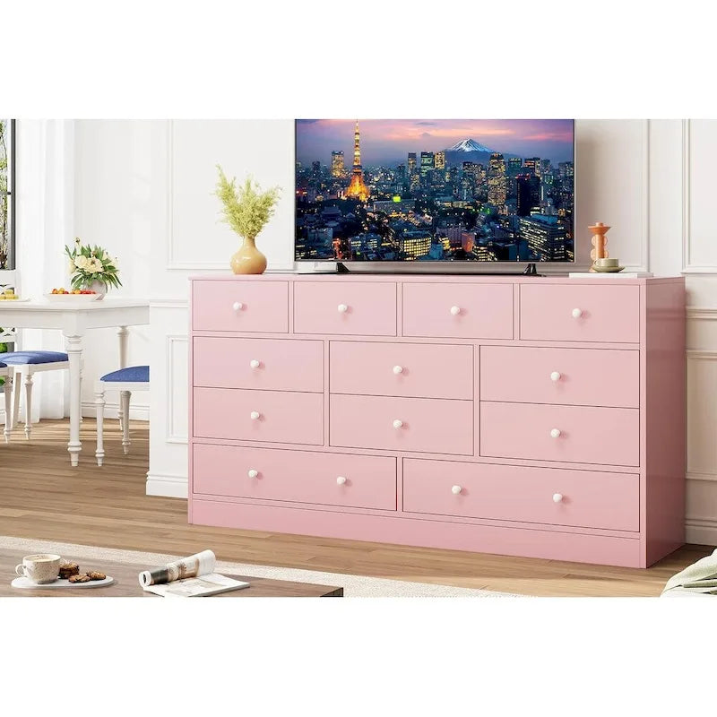 12 Drawer Dresser for Bedroom, 61 Inch Wood Dresser with Power Outlet