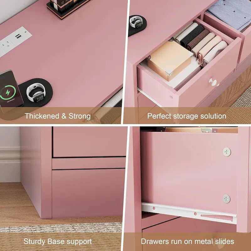 12 Drawer Dresser for Bedroom, 61 Inch Wood Dresser with Power Outlet