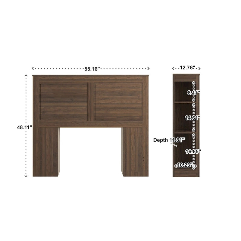 Walnut Finish Full Storage Headboard