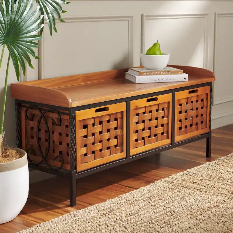 Honey Oak Storage Bench - 42.5 x 15.5 x 20 - 43Wx16Dx20H