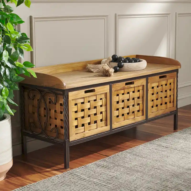 Honey Oak Storage Bench - 42.5 x 15.5 x 20 - 43Wx16Dx20H