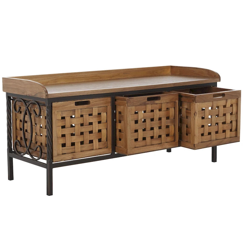 Honey Oak Storage Bench - 42.5 x 15.5 x 20 - 43Wx16Dx20H