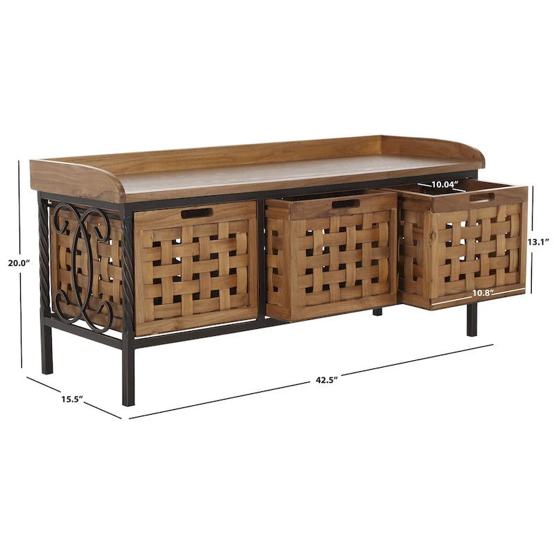 Honey Oak Storage Bench - 42.5 x 15.5 x 20 - 43Wx16Dx20H