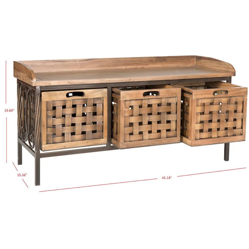 Honey Oak Storage Bench - 42.5 x 15.5 x 20 - 43Wx16Dx20H