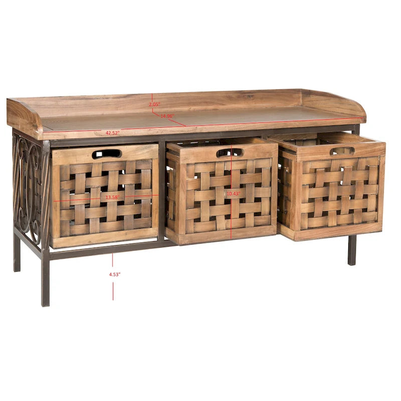 Honey Oak Storage Bench - 42.5 x 15.5 x 20 - 43Wx16Dx20H