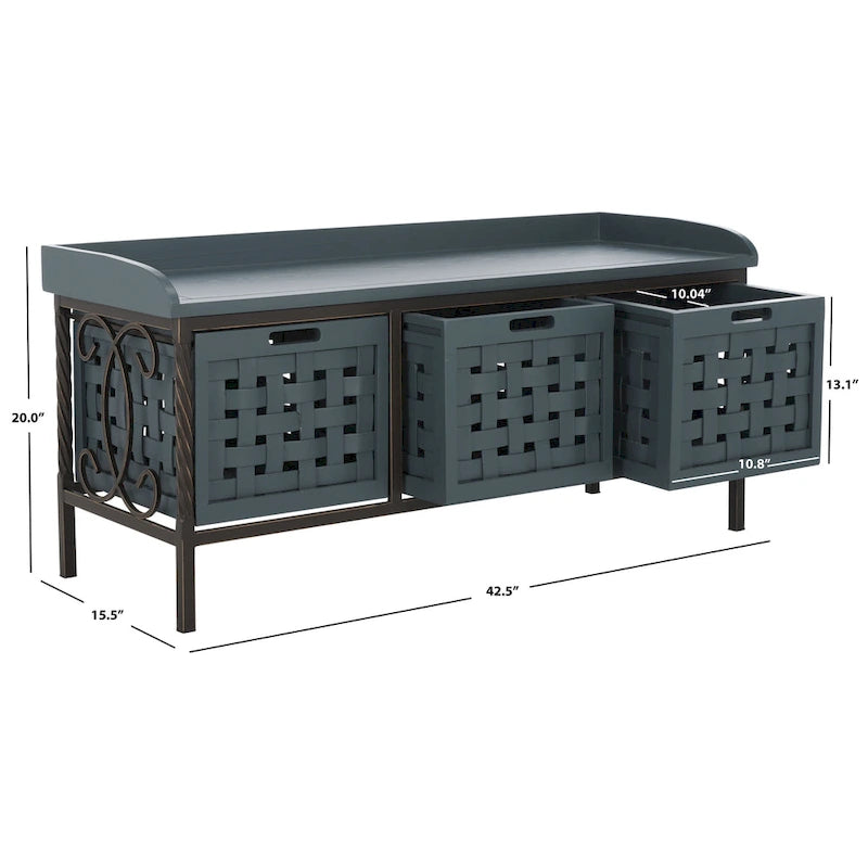 Honey Oak Storage Bench - 42.5 x 15.5 x 20 - 43Wx16Dx20H