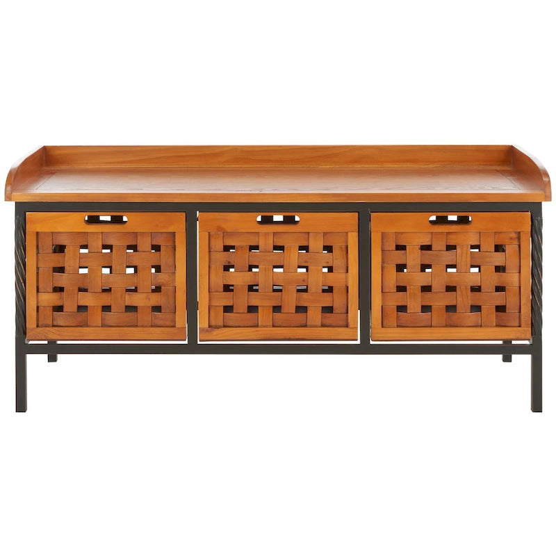 Honey Oak Storage Bench - 42.5 x 15.5 x 20 - 43Wx16Dx20H