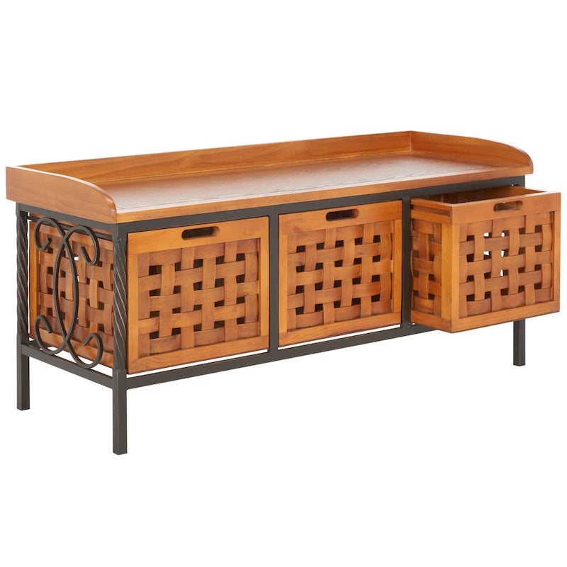 Honey Oak Storage Bench - 42.5 x 15.5 x 20 - 43Wx16Dx20H