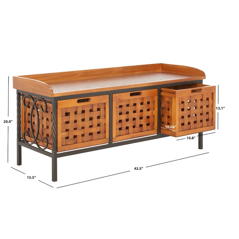 Honey Oak Storage Bench - 42.5 x 15.5 x 20 - 43Wx16Dx20H