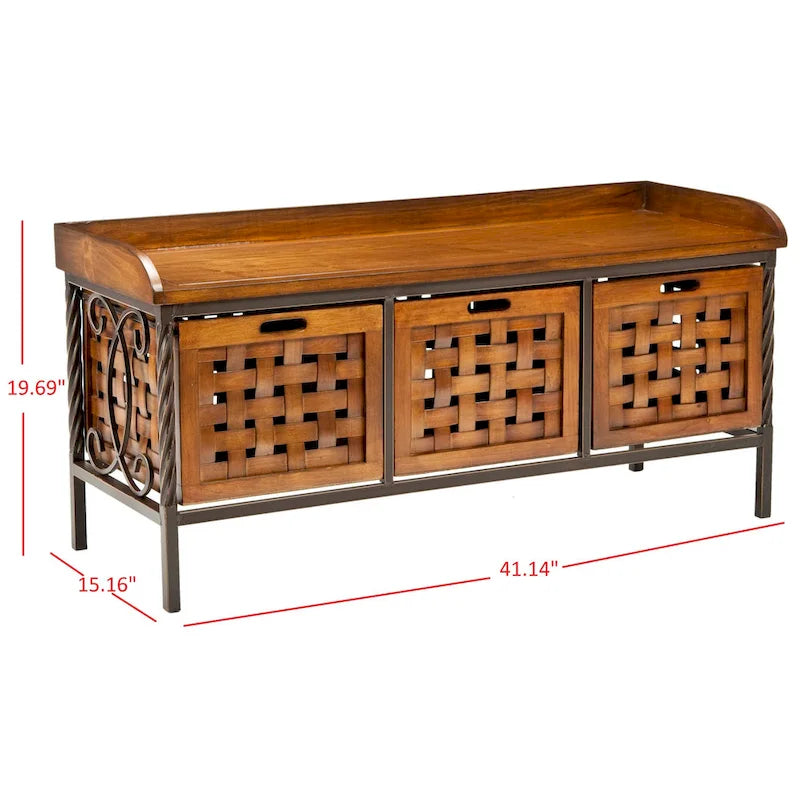 Honey Oak Storage Bench - 42.5 x 15.5 x 20 - 43Wx16Dx20H