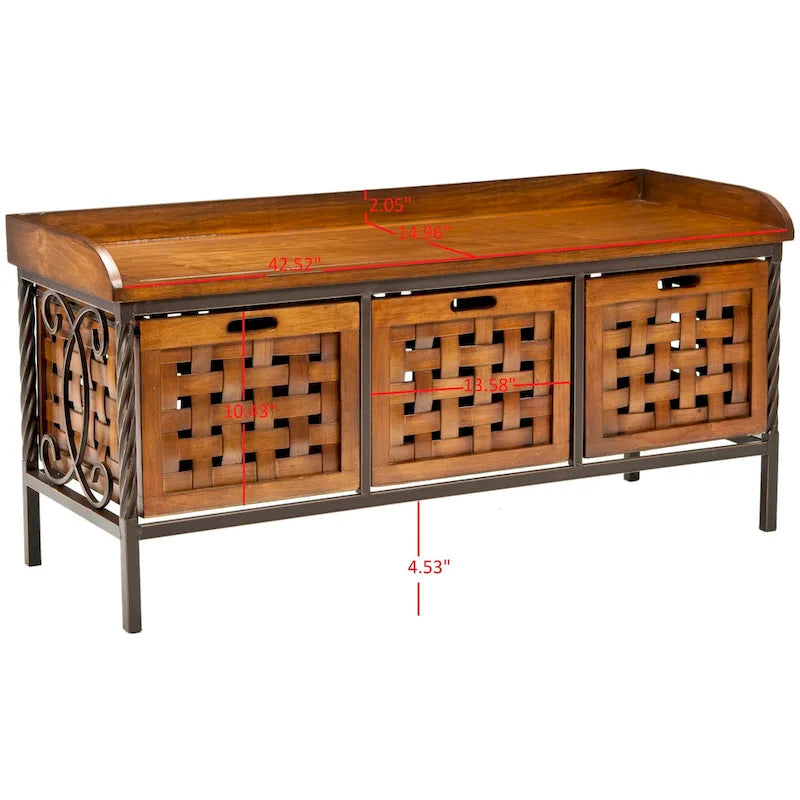 Honey Oak Storage Bench - 42.5 x 15.5 x 20 - 43Wx16Dx20H