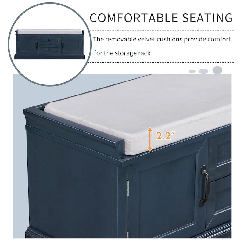 Storage Bench with Drawers and Cabinets