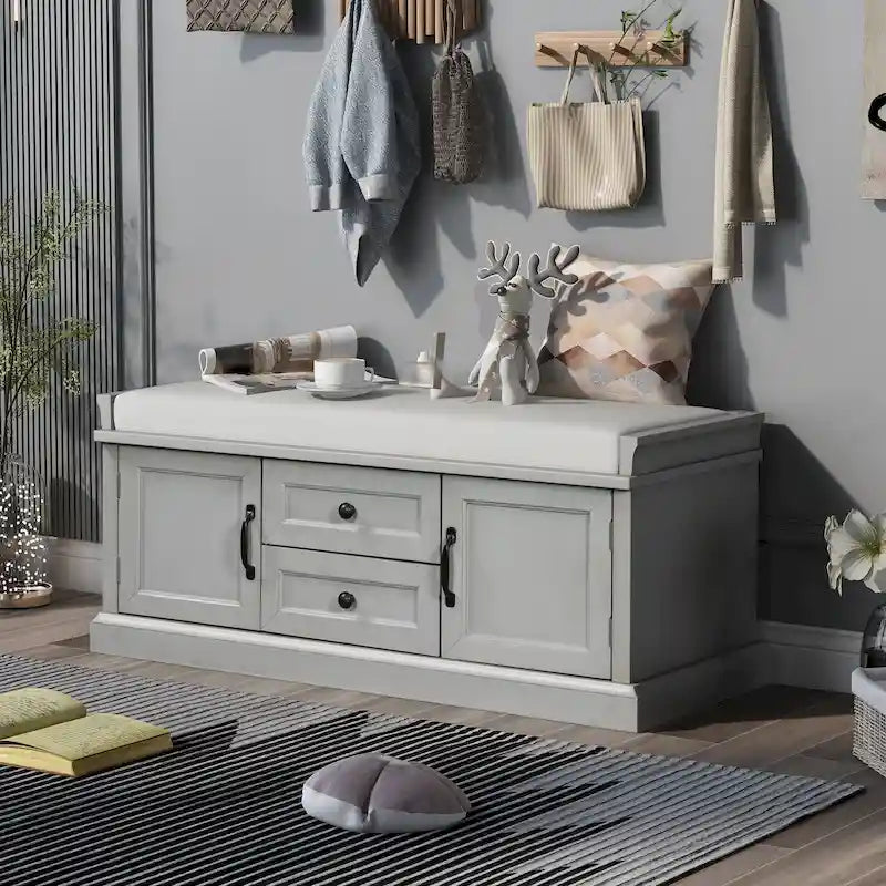 Storage Bench with Drawers and Cabinets