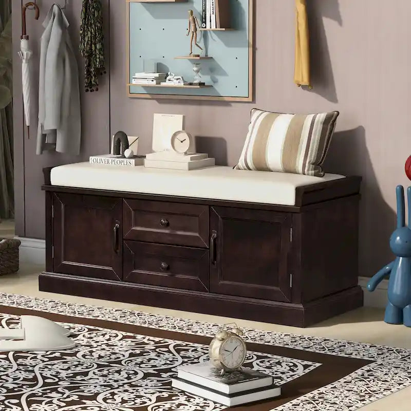 Storage Bench with Drawers and Cabinets