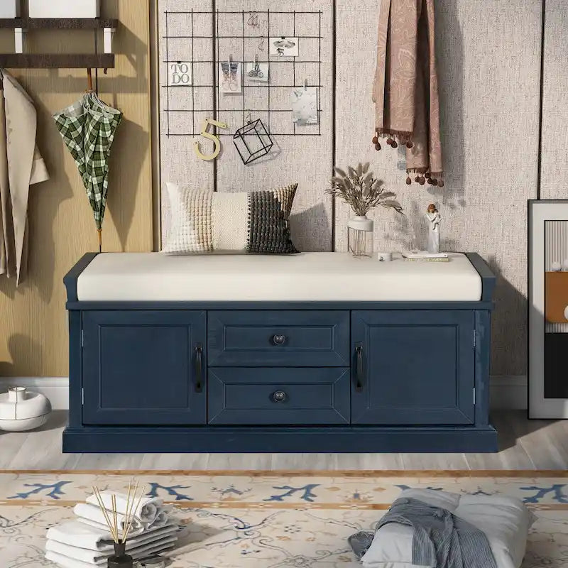 Storage Bench with Drawers and Cabinets