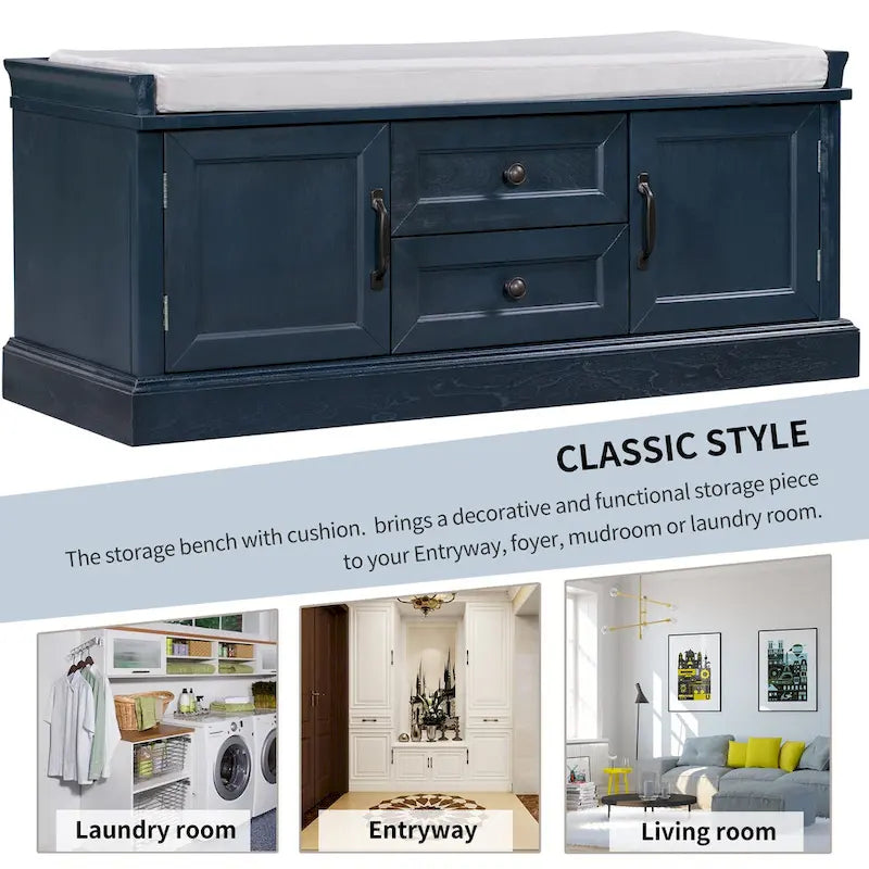 Storage Bench with Drawers and Cabinets