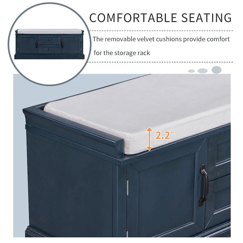 Storage Bench with Drawers and Cabinets