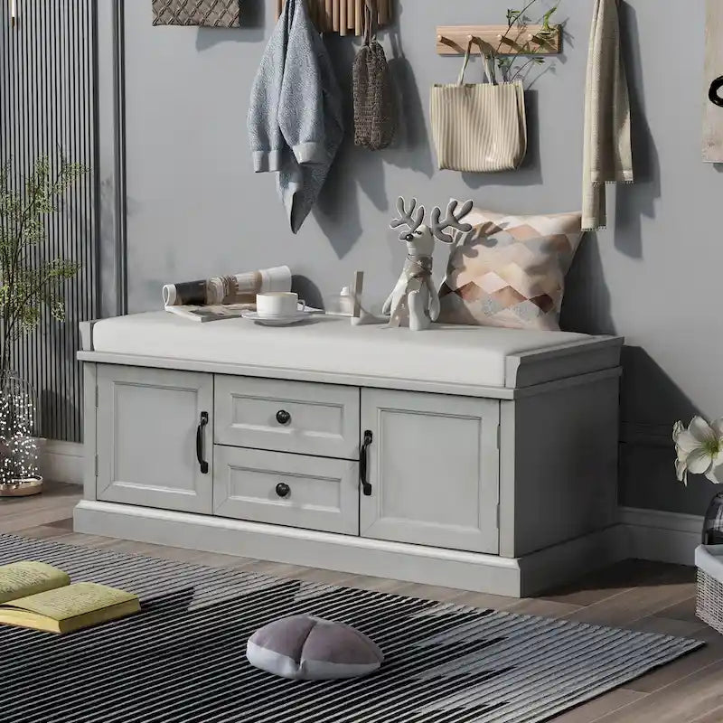 Storage Bench with Drawers and Cabinets