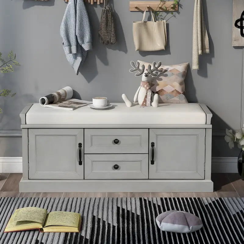 Storage Bench with Drawers and Cabinets