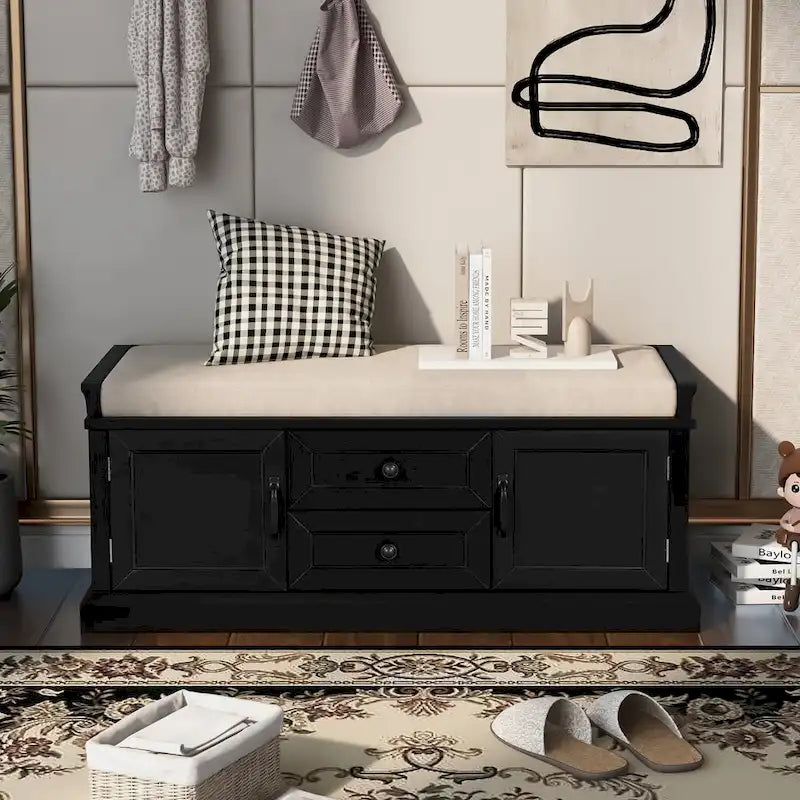 Storage Bench with Drawers and Cabinets