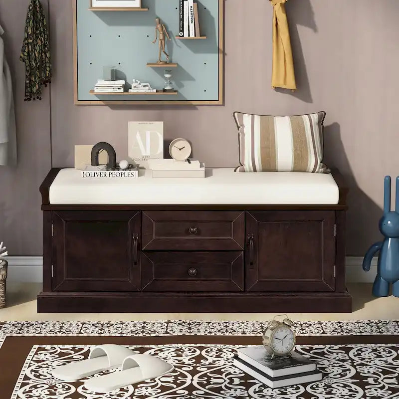 Storage Bench with Drawers and Cabinets
