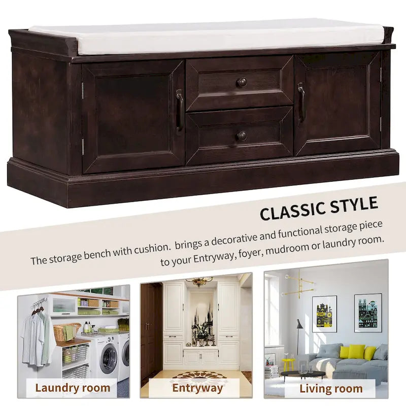 Storage Bench with Drawers and Cabinets
