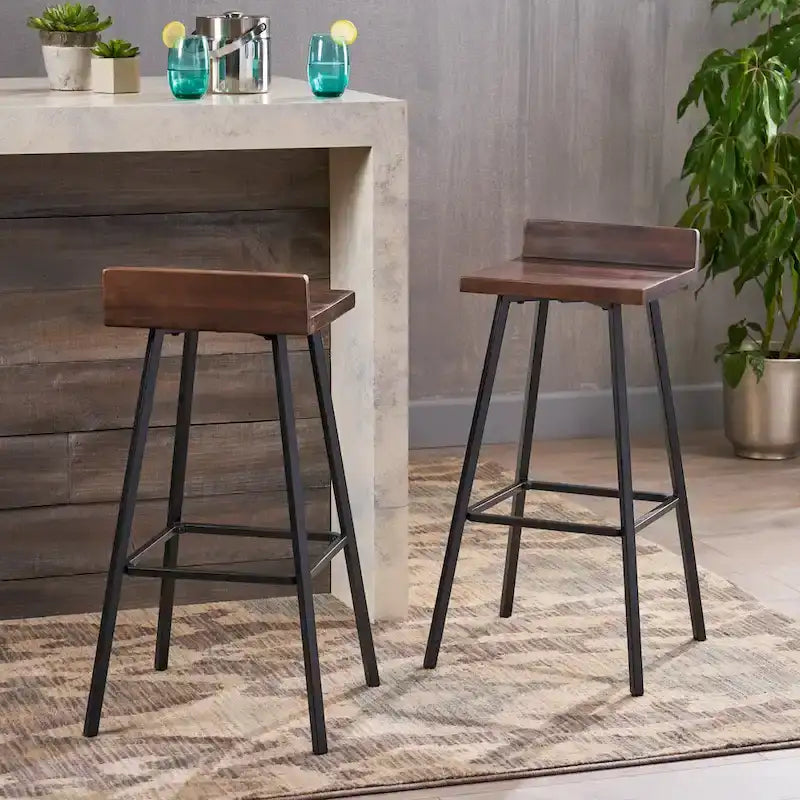 Contemporary Indoor Acacia Wood Bar Stools (Set of 2)