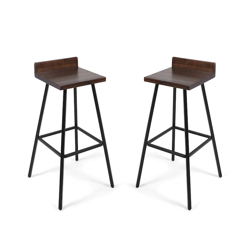 Contemporary Indoor Acacia Wood Bar Stools (Set of 2)