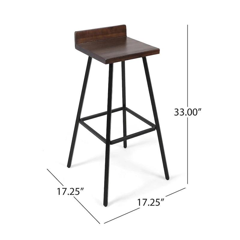 Contemporary Indoor Acacia Wood Bar Stools (Set of 2)