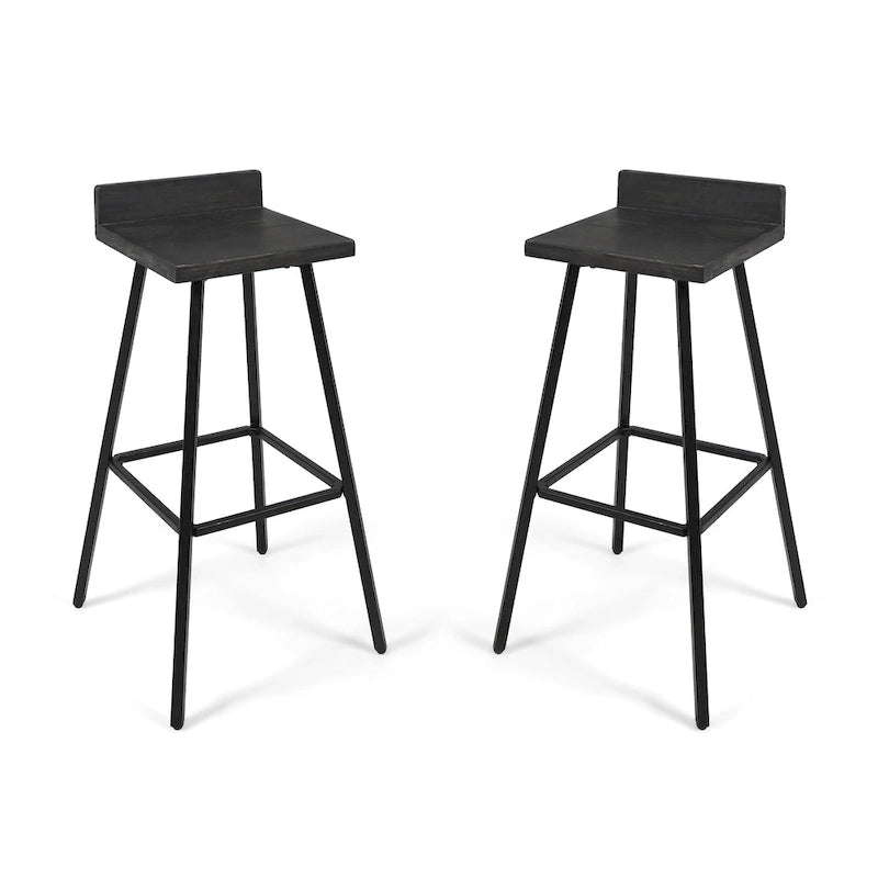 Contemporary Indoor Acacia Wood Bar Stools (Set of 2)
