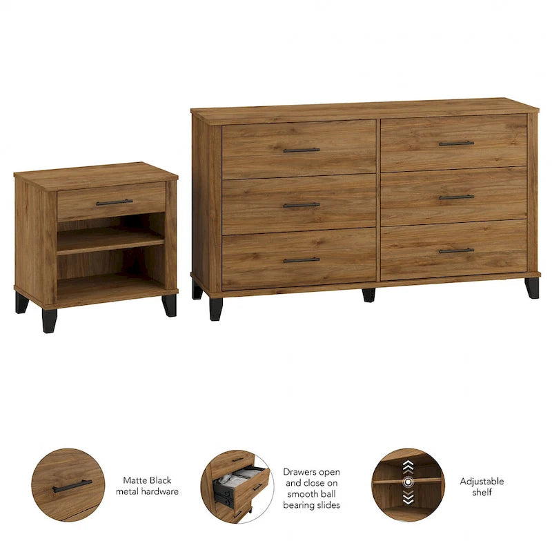 6 Drawer Dresser and Nightstand Set