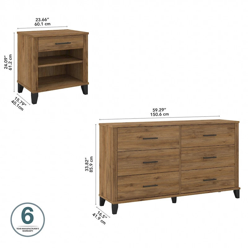 6 Drawer Dresser and Nightstand Set